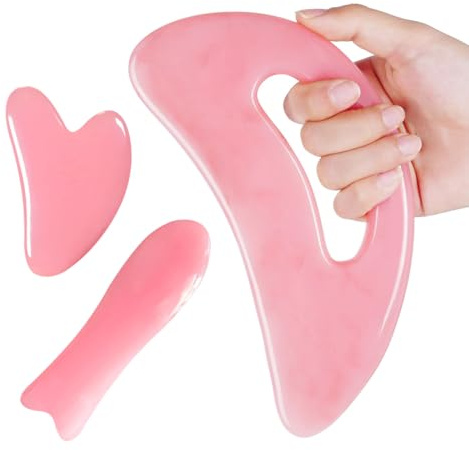 LHOEST 3PCS Gua Sha Massagegerät Set, Großes Guasha Schabwerkzeug mit Griff für Gesichtsmassage Body Gua Sha, Gua Sha Körper Cellulite Massage Lymphdrainage Tool für Rücken Gesicht Hals Beine