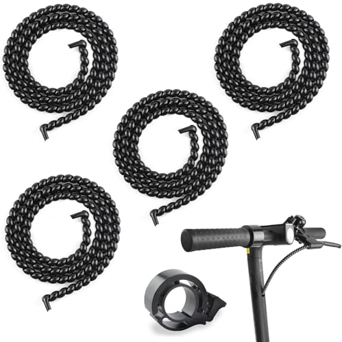 GZLFH 4 Stücke 100cm Scooter Kabelschutz, Spiral Kabelschlauch mit Fahrradklingel, Kabelschlauch für Kabelmanagement Oder Zum Verstecken Von Kabeln Verwendet Werden Scooter,Schwarz