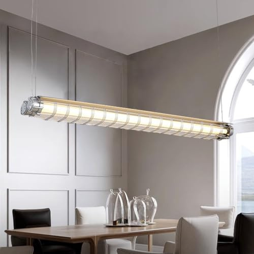 AHQX Modern Long Tube Pendelleuchten LED Linear Pendelleuchten Höhenverstellbar Pendelleuchten Industriell Linear Decke Pendelleuchten Für Wohnzimmer Esszimmer Schlafzimmer Küche(Silber,2)