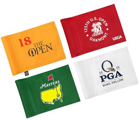 CoGolfing 2025 Grand Slam Golf Flag Mini, 8x6 Inch, Double-Sided Silk-Screened, Fade-Resistant 420D Nylon, Ideal for Backyard Practice Putting Green, 4-Pack