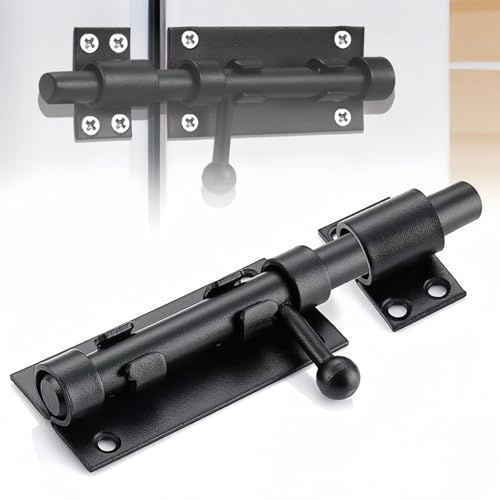 Gate Bolt, Heavy Duty Gate Latch with Padlock Hole, 304 Stainless Steel Black Bolt Lock for Internal Door, Fits Shed Lock, Garden, Bathroom, Toilet (6Inch 160mm Black)