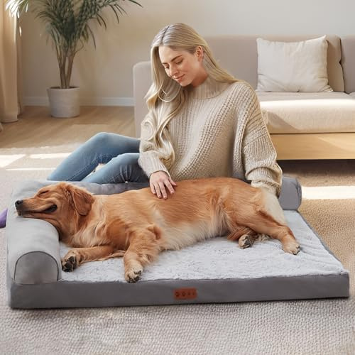 Ortopedisk Memory Foam Hundsäng, Hundsoffdesign med Memory Foam-stöd, Hundbäddsoffor med tvättbart avtagbart överdrag,105cmx75cmx21cm