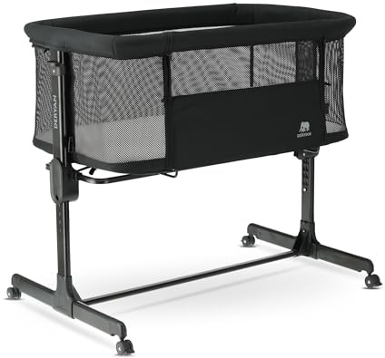 Deryan Snoozy Co-Sleeper 3 in 1 Babybett bis 9 kg, Beistellbett, Wiege, Höhenverstellug und Einstellung der Neigung der Matratze, 4 Räder mit Bremse Ergonomische Matratze Tasche (Schwarz)