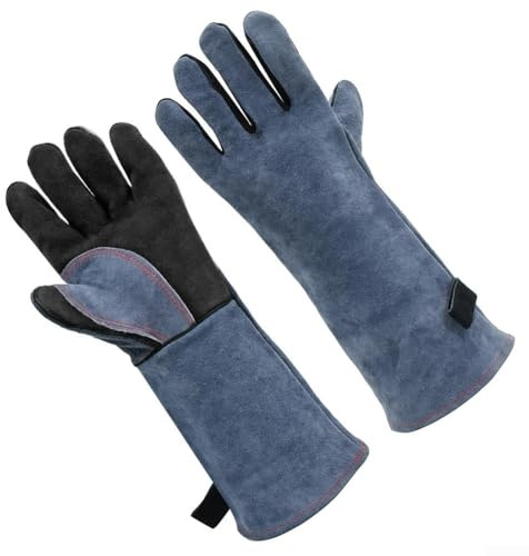 Guanti da saldatura TIG da 40,6 cm, in pelle bovina, resistenti al calore, per saldatori MIG, barbecue, camino, lavori ad alta temperatura