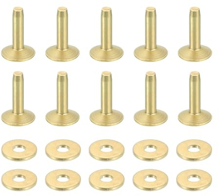 sourcing map 25 Set Copper Rivets and Burrs, 10x3.3x12mm Solid Leather Copper Rivet Fastener for Leather DIY Craft Supplies, Gold Tone