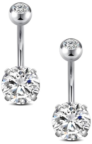 Funseedrr 14G navelpiercing kirurgiskt stål barbellset 6/8/10/12 mm rostfritt stål stavlängd för kvinnor 2 stycken navelpiercing smycken med CZ silver, 8mm