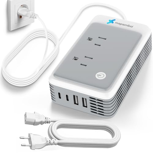 220V to 110V Voltage Converter US to Europe for Curling Iron and Hair Straighteners, Power Converter for European Travel Plug Adapter with 2 USB A & 2 USB C Ports (Type C-Europe)