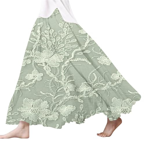 Dam spets lång kjol – swingkjolar för kvinnor UK – boho maxikjol hög midja kjolar plus size underkjol ledig kjol sommarkjol lång vanlig kjol stretchkjol sommar maxikirts, gRÖN, 3XL