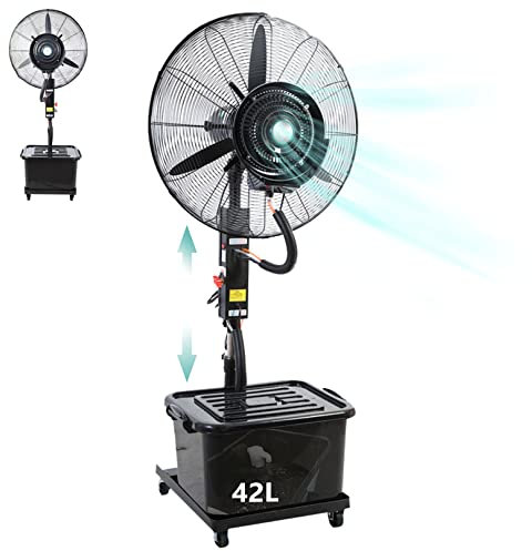 Ventilatore nebulizzatore commerciale per interni ed esterni, ventilatore nebulizzatore a piantana per esterni con altezza regolabile, 3 velocità di raffreddamento e serbatoio di grande capacità da 4