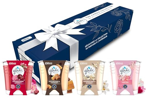 Glade Confezione Regalo, Candele Profumate, Profumatori per Ambienti, Set da 4 Candele (4 x 112g) in 4 Diverse Fragranze