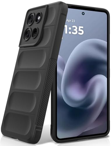 BonYonka Funda de Silicona para Motorola Moto G86, Negro | Diseño Ondulado Antigolpes, Forro Interior de Microfibra Antirrayas, Tacto Suave y Sedoso, Protección Militar contra Caídas