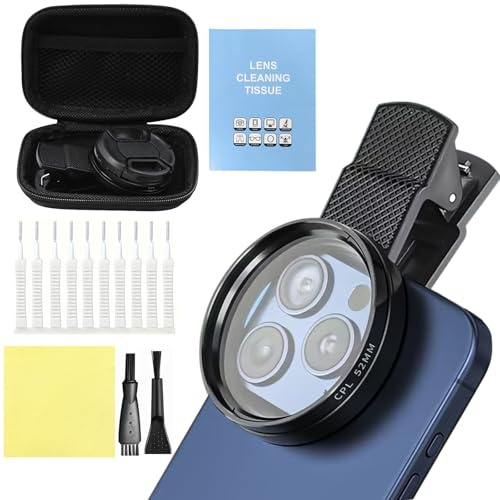 Filtro Polarizzatore 52mm Clip-On Filtro Polarizzatore Circolare Obiettivo per Smartphone Lente Macro per Iphone Telefono Filtro Cpl Compatibilie per Cellulari Telecamera con Iphone 15 14 13 12 11