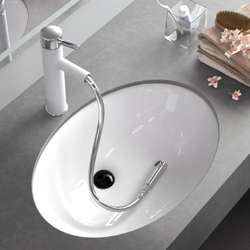 Lavabo De Baño Empotrado, Lavabo Ovalado De Cerámica Bajo Encimera Con Rebosadero, Fácil De Limpiar, Esmaltado Brillante, For Balcón Y Guardarropa.(50x40.5x21cm)