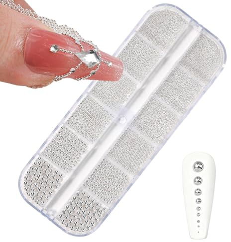 GZMAYUEN 1 Boîte Argent Nail Charms Pearls Caviar Strass Ongle Nail Art, Mini Nail Caviar Beads pour Bijoux Ongles