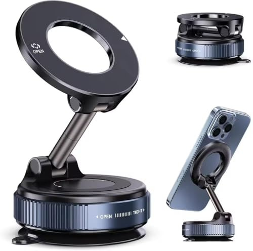 Genérico Soporte Móvil Coche Magnético Plegable con Ventosa y Brazo Metálico 360°, Compatible con iPhone, Samsung Galaxy, GPS para Coche, Oficina y Hogar (Negro)
