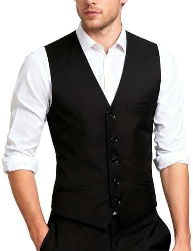 Mintgreen - Chaleco para hombre, chaleco de traje de boda, liso, cuello en V, corte delgado y botones simples, Negro , XXXL