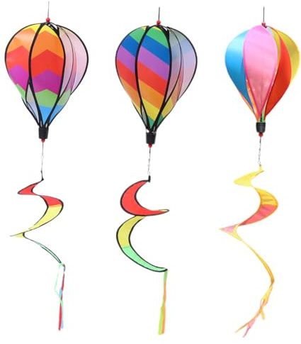 ORFOFE Lot De 3 Décorations Moulin à Vent Montgolfière Multicolore 29 Cm Suspendues Jardin Extérieur Effet Spirale Résistantes Aux Intempéries