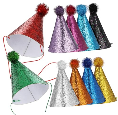 PLAFOPE 10 Pezzi Cappellini Cono Compleanno per Adulti Cani Colori Vivaci Regolabili con Stringhe per Feste e Divertenti
