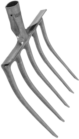 SUPVOX Forca da Giardino in Acciaio Nero 5 Denti, Testa di Forcella per Aratura e Allentamento Terreno Agricolo, Utensile Manuale per Orto e Campo, Montaggio Manico Legno, Uso Agricolo