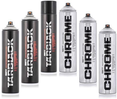 Montana TARBLACK + Silverchrom | 6 x 600ml Hochdruck Spraycans | Winterfest | Optimale Leistung auch bei kaltem Klima!