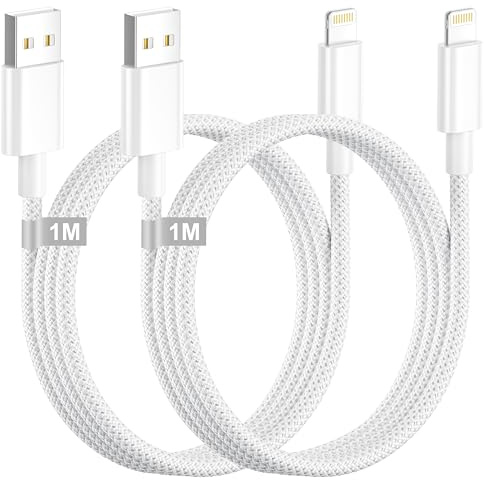 Câble iPhone, Cable Lightning 1M/Lot de 2 Certifié MFi Cable Chargeur iPhone Charge Rapide Cable iPhone USB Cable 1M Nylon Fil Chargeur iPhone USB Cordon pour iPhone 14 13 12 11 Pro Max/XS/XR/8/7/6/SE