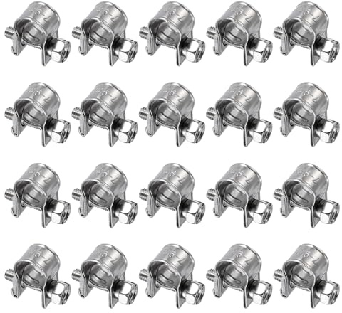 sourcing map 20pcs Fuel Injection Hose Clamp 7-9mm Adjustable 304 Stainless Steel Mini Gas Line Hose Clamp for Automotive Agriculture Plumbing Diesel Petrol Pipe