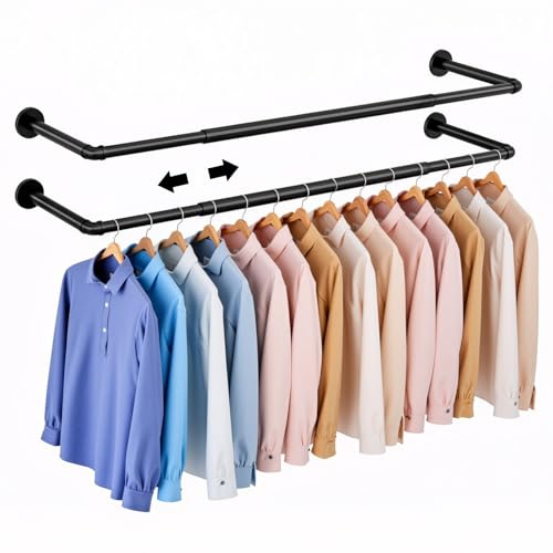 KZOBYD Ausziehbar Kleiderstangen für die Wand, 67-111cm lang Kleiderständer zur Wandmontage, Metall Kleiderstange für Kleidung, Kleiderständer für Wand Platzsparend Wandstange (2, 111cm lang)