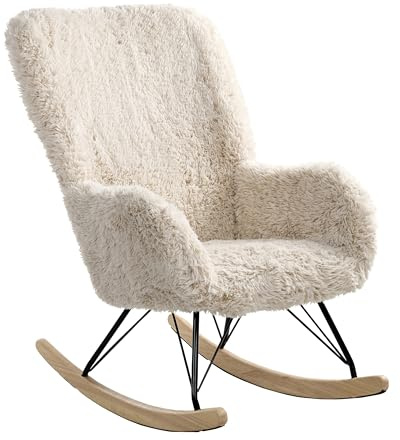 Schaukelstuhl Kunstfell hellbeige Wohnzimmer Babyzimmer Schaukelsessel Akra