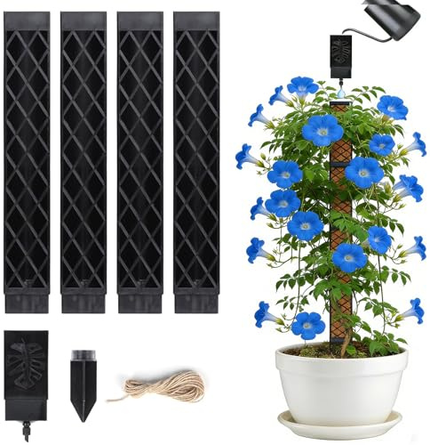 Lot de 4 tiges de mousse pour plantes grimpantes Monstera, auto-arrosage, avec aide à l'arrosage, tige de mousse extensible pour plantes grimpantes, support pour plantes de jardin et d'intérieur, noir