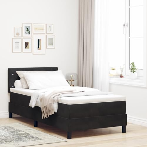 JHQHSM Letto a molle con materasso, 90 x 200 cm, velluto nero, con molle insacchettate, in schiuma confortevole, traspirante, medio-duro, per un sonno riposante
