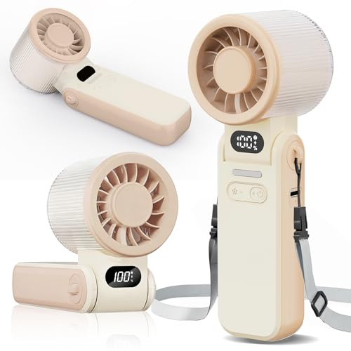 Handheld Fan, Portable Mini Fan with 15H Battery Life, 5 Speeds Led Display Quiet Personal Fans, Rechargeable Small Desk Fan with USB-C, Folding Pocket Fans for Travel/Commuting/Office/Home (White)