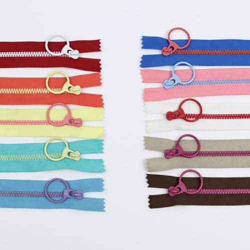 10 cremalleras coloridas de 30 cm para coser, cremalleras de resina con anillo metálico para manualidades de sastrería, bolsos y ropa, para fundas de almohada y proyectos creativos.