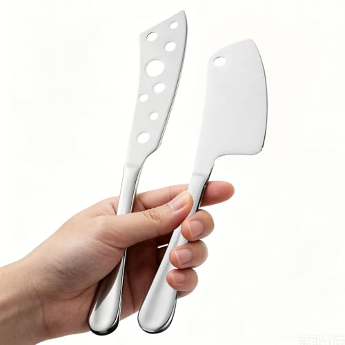 Set di coltelli da formaggio BTCLASSIC a 2 pezzi, in acciaio inossidabile lucido, per formaggi a pasta molle e dura, lavabile in lavastoviglie