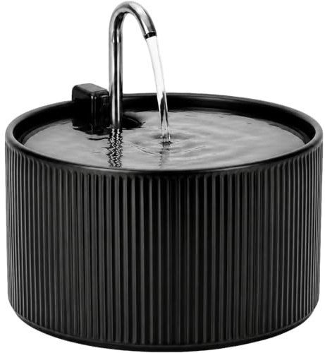 NautyPaws Katzenbrunnen Keramik, 2.2L Trinkbrunnen für Katze Keramik, Leiser Wasserspender Katzen, Automatische Haustier-Wasserspender mit Filtersystem, Schwarz