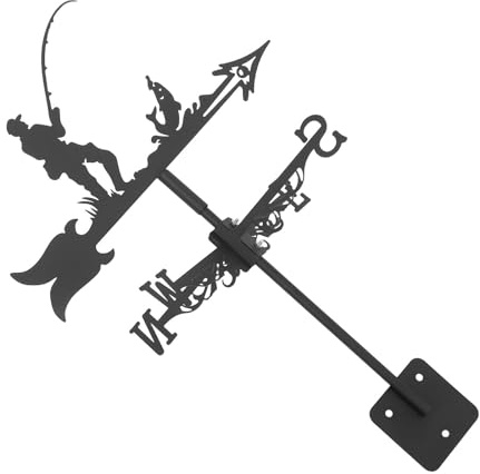 NUOBESTY Banderuola Segnavento Pescatore in Ferro per Tetto e Giardino, Decorazione Elegante e Facile da Installare, Indicatore di Direzione Vento per Cortile e Fienile