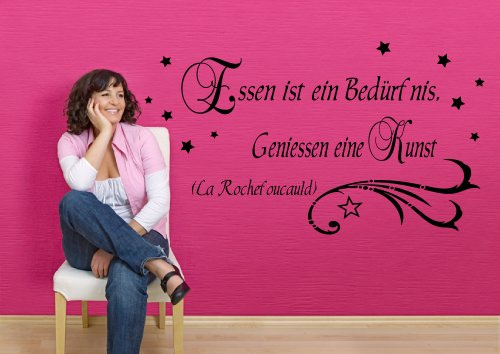 Wandtattoo für die Küche ~ Zitat: Essen ist ein Bedürfnis, Geniessen eine Kunst , Sprüche + Sterne ~ 680018-58x33 cm, Wandaufkleber Wandtatoos Sticker Aufkleber für die Wand, Fensterbild, Tapetensticker, Türaufkleber, Fensteraufkleber, Tattoo aus Markenfolie in 32 Farbe