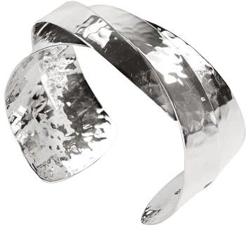 SILBERMOOS Damen Armreif Armspange überlappend glänzend und gehämmert 925 Sterling Silber