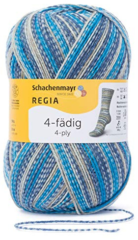 Regia Fil de Tricotage à la Main Uni - 4 brins - 100 g - pour Les Chaussettes, Laine, Couleur Eau, 16 x 9 x 9 cm