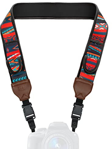 USA Gear TrueSHOT Correa Camara Reflex, Bolsillos para Accesorios y Hebillas de Liberación Rápida - Compatible con Canon, Nikon, Sony, Olympus, Pentax, Fujifilm y más - Diseño con Aztec