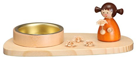 Rudolphs Schatzkiste Teelichthalter Engel mit Stern orange BxHxT 13x4,5x5,5cm NEU Weihnachten Kerzensockel Lichthalter Kerzenschmuck Teelicht Tischschmuck Holzschmuck Holz Seiffen Erzgebirge