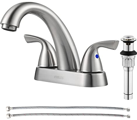 PARLOS 2-Handle Bathroom Sink Faucet with Drain Assembly and Supply Hose Lead-Free cUPC Lavatory Faucet Mixer Double Handle Tap Deck Mounted Brushed Nickel,13598