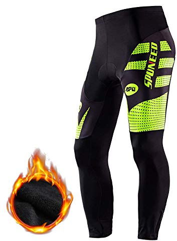 sponeed Herren-Radhose, gepolstert, Winterkleidung, Thermo-Fleece, Kompression, warm, Größe L, Grün
