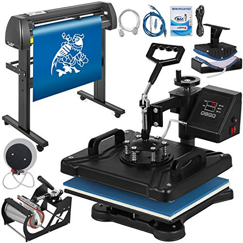 VEVOR 5 i 1 digital styrning värmepress + skärplotter skärplotter 38 x 29 cm värmepress, 28 tum vinylskärplotter med golvstativ, plotter vinylskärning