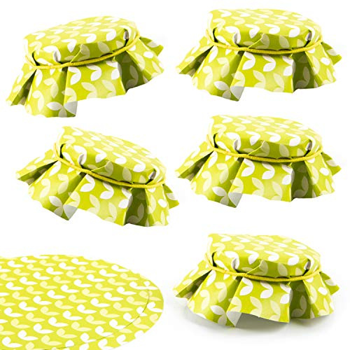 Logbuch-Verlag Lot de 10 napperons ronds pour bocaux de conservation Ø 14,8 cm Vert avec motif feuilles – Napperons de confiture avec élastique