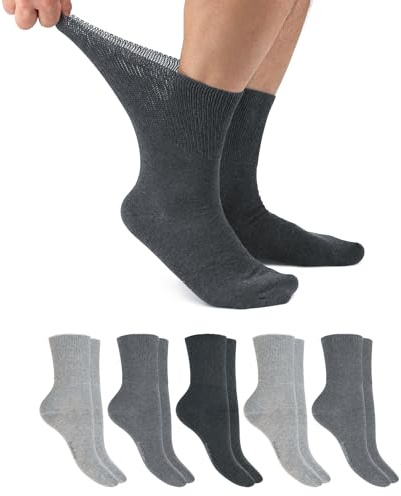 Footstar diabetikerstrumpor (6 par) sömlösa strumpor utan elastiskt midjeband för män och kvinnor, 6 par klassiska grå (strumpor), 47-50 EU