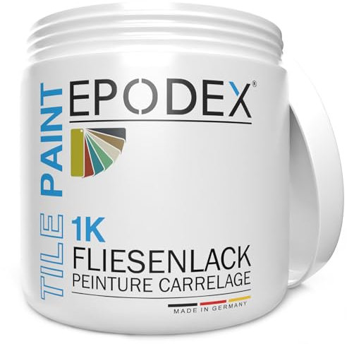 EPODEX 1K Peinture carrelage salle de bain, cuisine et plus - Vernis de haute qualité pour carrelage mural à usage normal - Peinture satinée en blanc, gris, beige et plus - 1 kg (7 m² pour 2 couches)