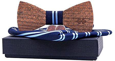 GIVBRO Puzzle fantasia papillon in legno tasca quadrato fazzoletto gemelli con scatola per gli uomini festa di nozze vestire