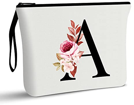 Beauty case personalizzato dalla A alla Z, regalo di compleanno per donne e mamme, regalo per la migliore amica, borsa cosmetica per sposa e damigella d'onore, Signore (A)