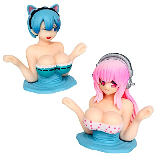 ITUBLE Cute Car Dashboard Decorations Accessories Interior for Men Women, Bobbleheads for Car Dashboard Decor, Funny Chest Shaking Car Ornaments, Anime Beauty Figure 2pcs