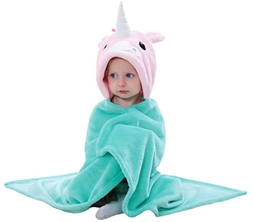 Doladola Baby Decke Babys Tier Design，Flanell Kinder Decke Kapuzenhandtuch für Mädchen und Jungen，Baby Kapuze ​Badeponcho Kinder Warm（rosa Einhorn）